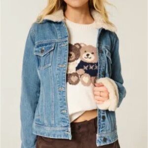 Hollister Blue Denim Jacket with Cream Faux Fur